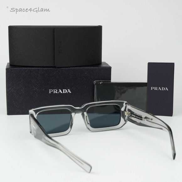 BRAND NEW Prada PR06YS 12R09T Transparent Grey Rectangle Unisex Sunglasses - Picture 5 of 10